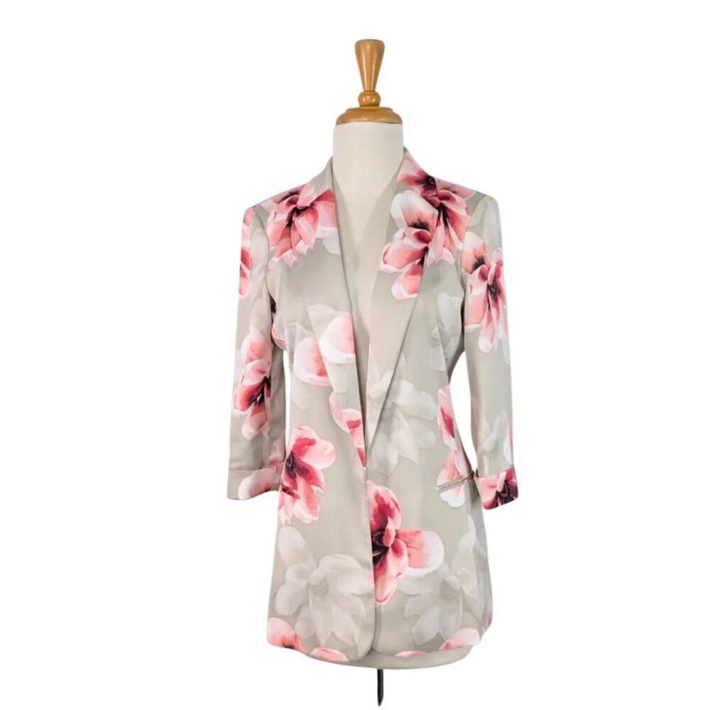Calvin Klein 6 S Pink Beige Floral Blazer Jacket Beige Event Career Open Front